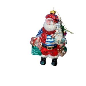 6" WORLD TRAVELER SANTA PARIS FRANCE BLOWN GLASS CHRISTMAS ORNAMENT New With Tag